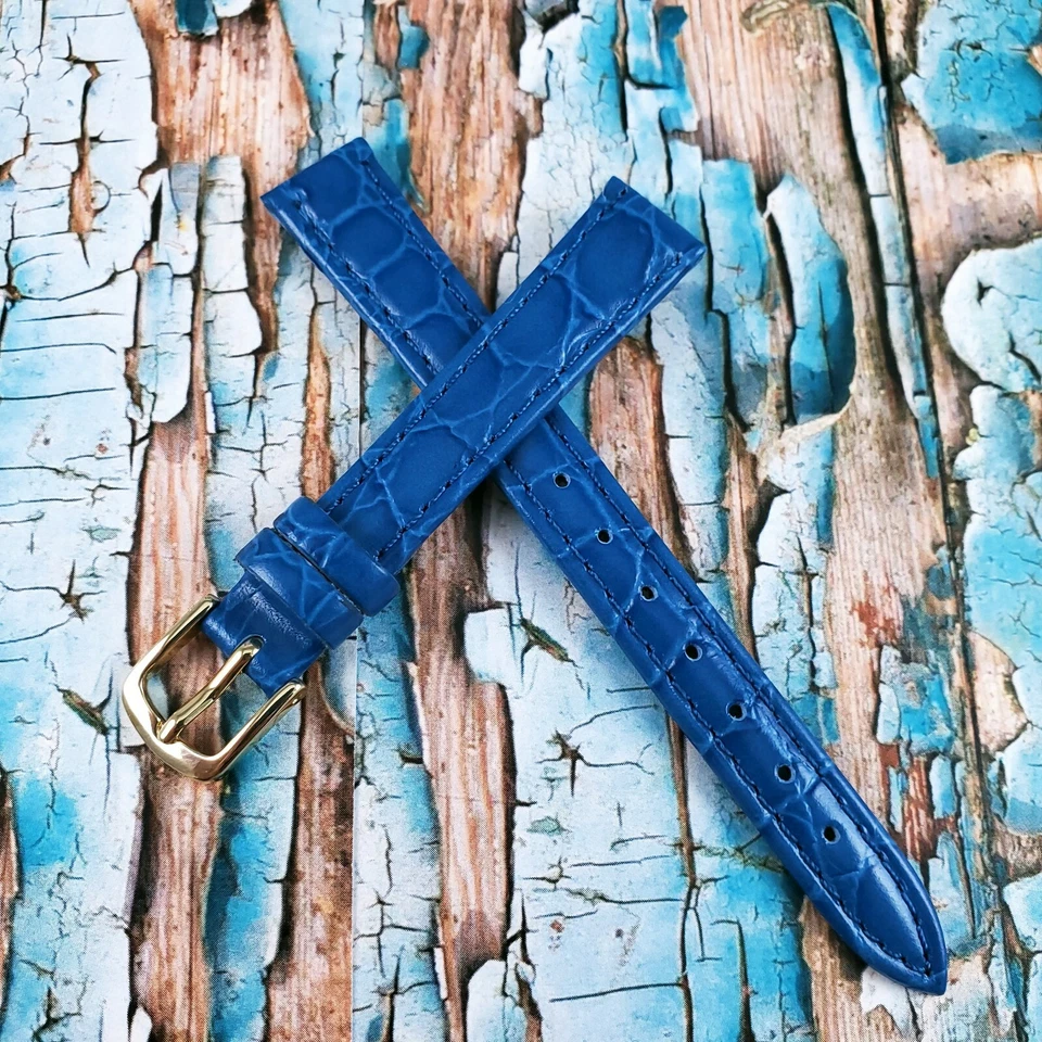 Correa de reloj Hadley Roma 12 mm azul cosido cuero genuino grano de cocodrilo LS717 Foto 4 de 4