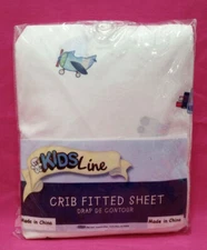 Kidsline Fitted Crib Sheet Drap De Contour White Boats Airplanes Trucks Trains