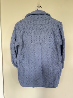Aran Crafts Sz M Light Blue Cable Full Zip 100% Merino Wool NWT | eBay