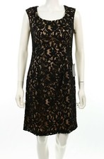 Adrianna Papell 122825 Womens Lace Sleeveless Shift Dress Black/Beige Size 6