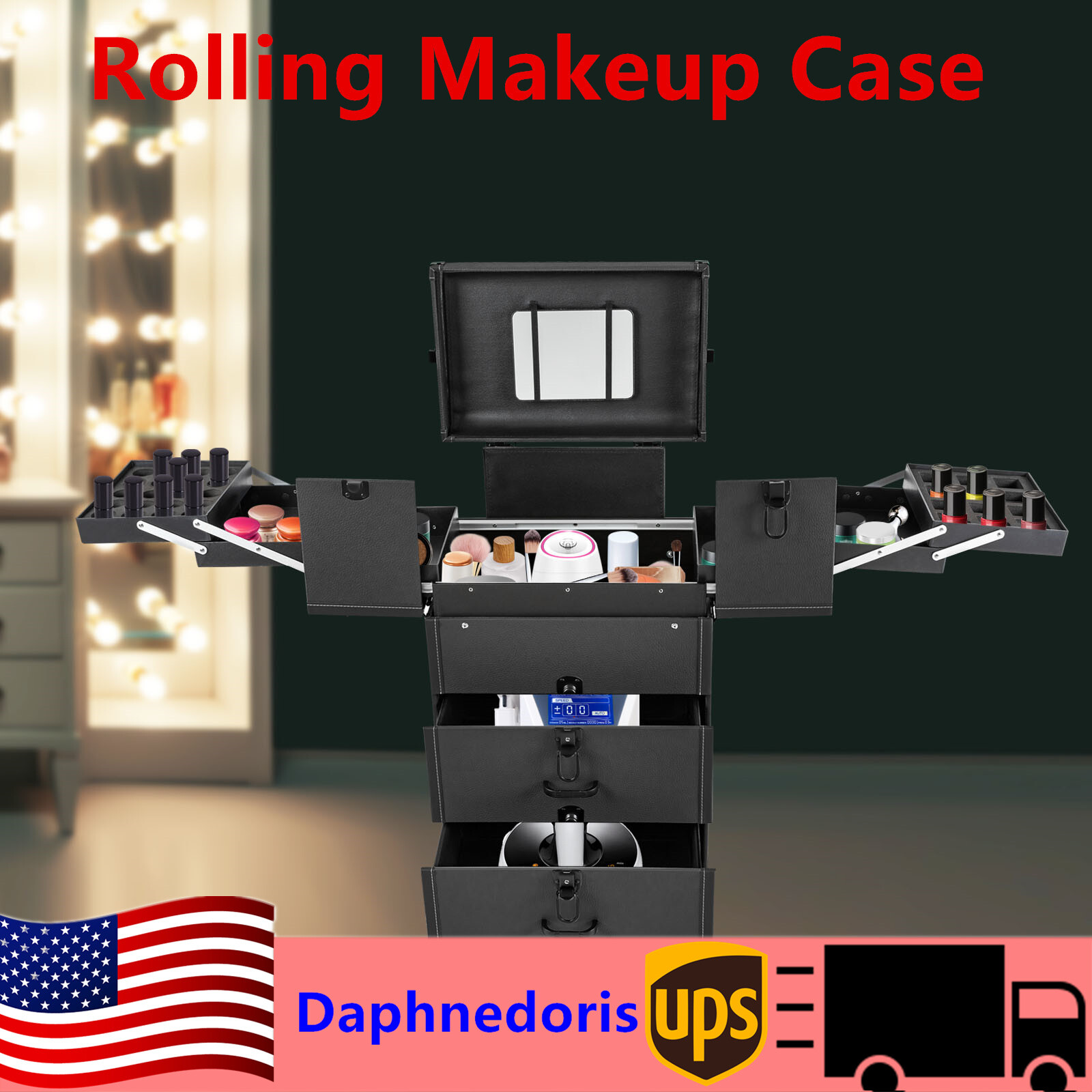 Lockable Rolling Portable Cosmetic Organizer Trolley Storage Cart