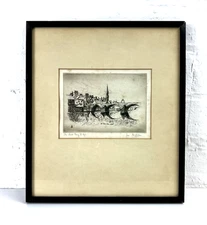 Jas Graham Signed Etching –“The Auld Brig O’ Ayr”– Framed Scottish Landmark #250