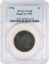 1794 Large Cent Head of 1795 VG08 PCGS