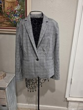 Ann Taylor Grey Plaid Blazer Jacket Size 8