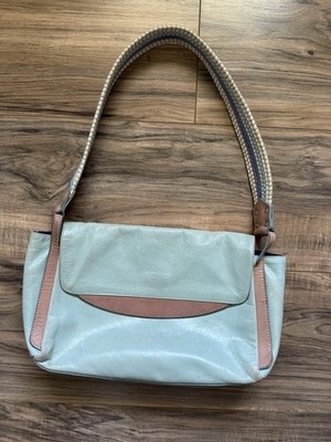 Claudia Firenze Light Blue Shoulder Bag with Purple Lining and Contrast Trim