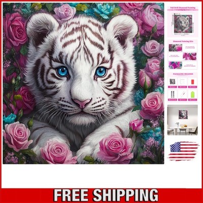 DIY Diamond Painting Kit for Adults - Stunning White Tiger, Crystal Rhinestones