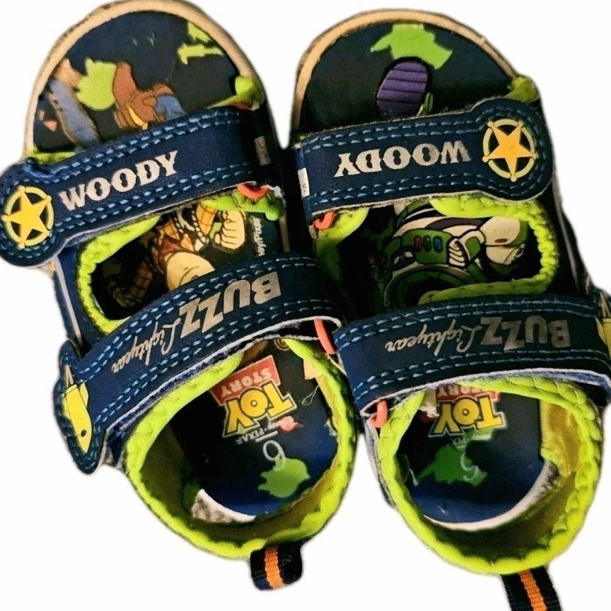 TOY STORY Toddler Sandals Size 6 Buzz Lightyear Woody Blue Green Boys Girls Play