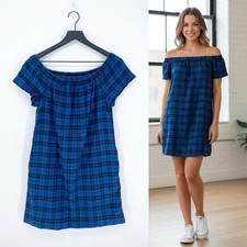 Madewell Size 0 Off The Shoulder Plaid Dress Blue Black