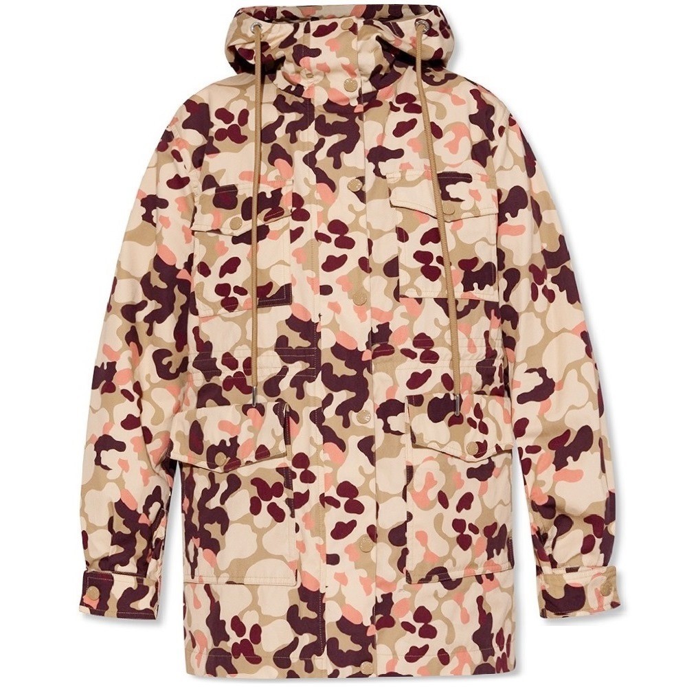 MONCLER 595YS TREBERON Field Parka Outdoor Jacket Hood Multi Camo Pink Beige S-M