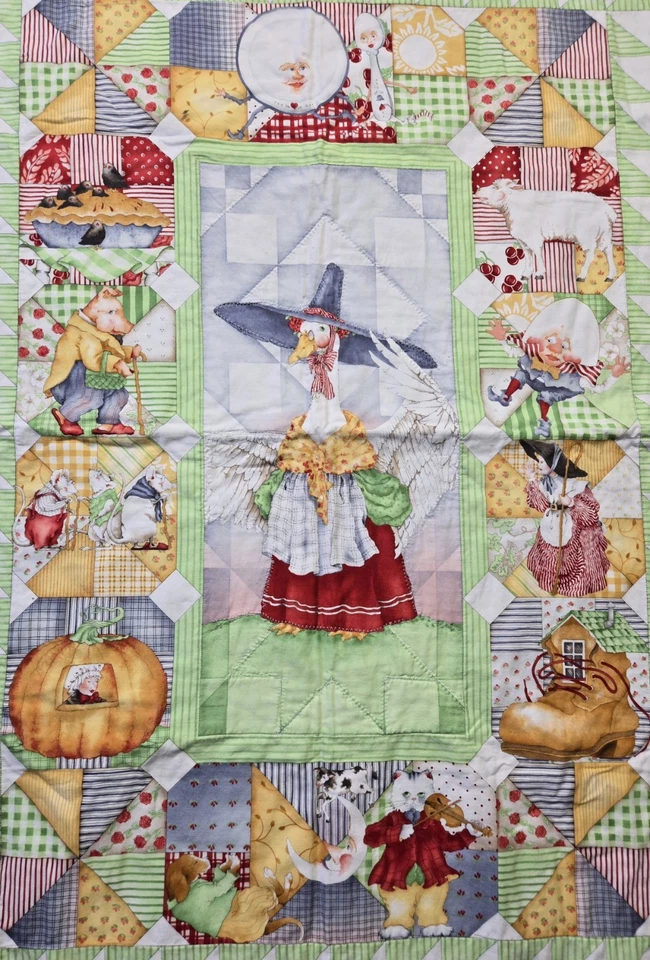 Vintage Crib Baby Blanket Quilt Mother Goose Nursery Rhymes Quilted Multicolor - Image 3 of 4