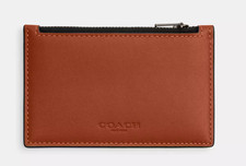 Coach Unisex Dark Tan Smooth Grain Leather Zip Card Case CBK17 - NWT