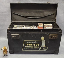 TUNG-SOL Vintage Electron Tubes Service Repair Case Toolbox w/ Electron Tubes