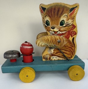 Fisher Price 1950 Kitty Bell Pull Toy Uncommon Preschool Toy