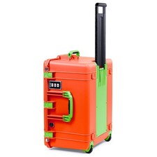 Orange  Lime Green Pelican 1637 Air case No Foam. With wheels  Lime trolley.