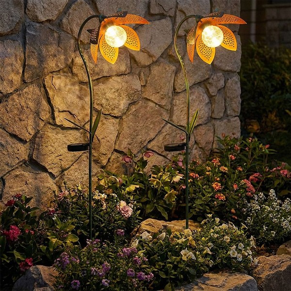 Solarleuchte AußEnlampe Steckleuchte Led Crackle Glas Erdspieß GrüN Gold 2Er Set-image
