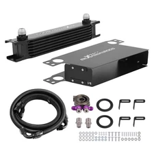 7 Row Aluminum Oil Cooler Universal 10AN Kit w/ Thermostatic Filter Adapter