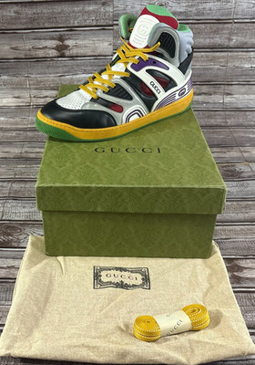 Gucci Basket Black Demetra Leather High Top Sneakers Multicolor Size 41 EU 8 US