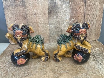 Vintage 7  Ceramic Qing Dynasty STYLE Finely Crafted Shishi Lion Foo Dog's Pair