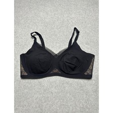 Honeylove Crossover Bra Black Tan Lace Mesh Wireless Smoothing Size Large