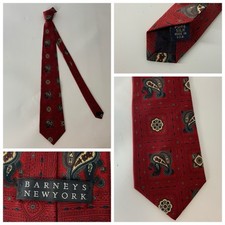 Barneys New York Necktie Red Yellow Gray Geometric Silk Made In USA YGI S5-85
