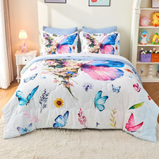 Colorful 3D Butterfly Comforter Set Queen Size for Girls  Women - 7 Pieces