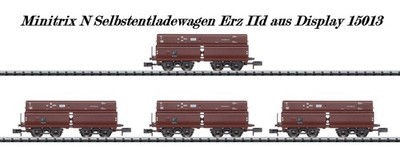 4 Minitrix N Selbstentladewagen Erz IId der DRG aus Display 15013 - Neu