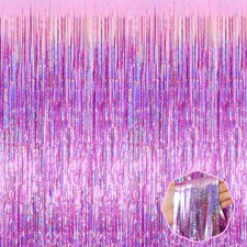 Pink Foil Fringe Curtain Backdrop 6 Pack 3.28x8.2 Ft Metallic Tinsel Decor