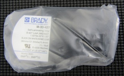 BRADY M-33-427 BLACK ON WHITE/CLEAR SELF LAMINATING VINYL - NEW IN BOX