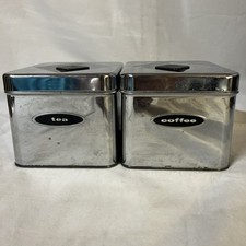 2 Vtg MCM Chrome Tea Coffee Tin Canisters Masterware USA Silver Storage Kitchen