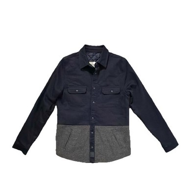 Zara Man Quilted Jacket Navy Blue Denim & Grey Wool Blend - Size Medium