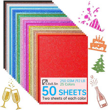 50 Sheets in 25 Colors Glitter Cardstock, Standard A5-Size Glossy Cardstock
