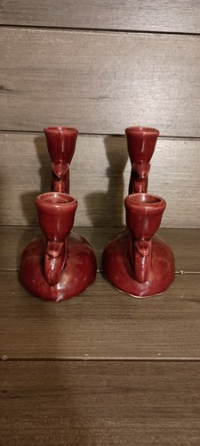 Vintage Camark Pottery USA #269 Candle Holders Set of 2 Maroon - Picture 5 of 9
