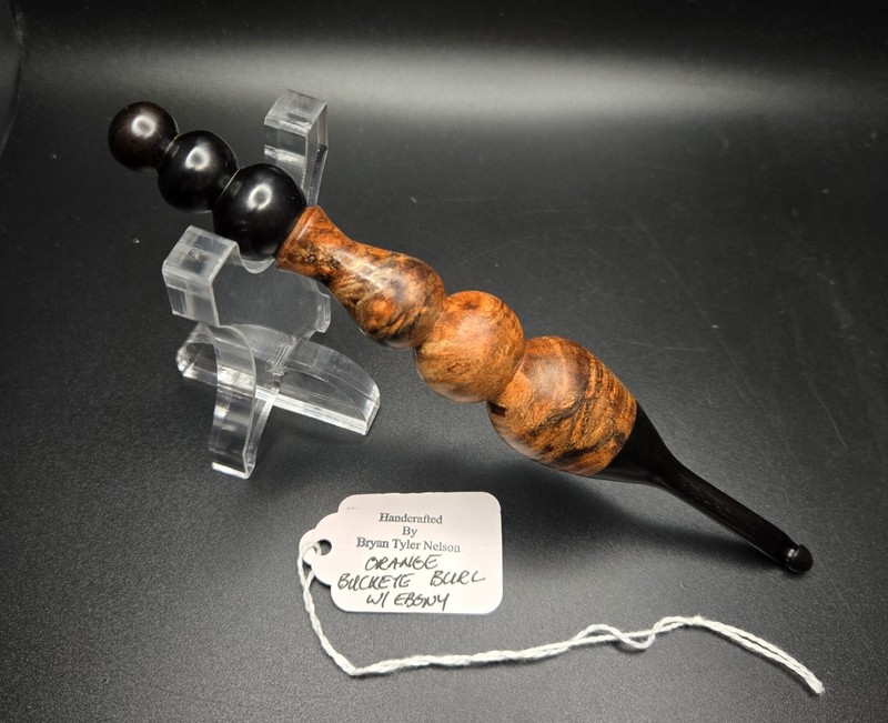 Handcrafted Bryan Tyler Nelson - ORANGE BUCKEYE BURL W/ EBONY - Crochet Hook NEW