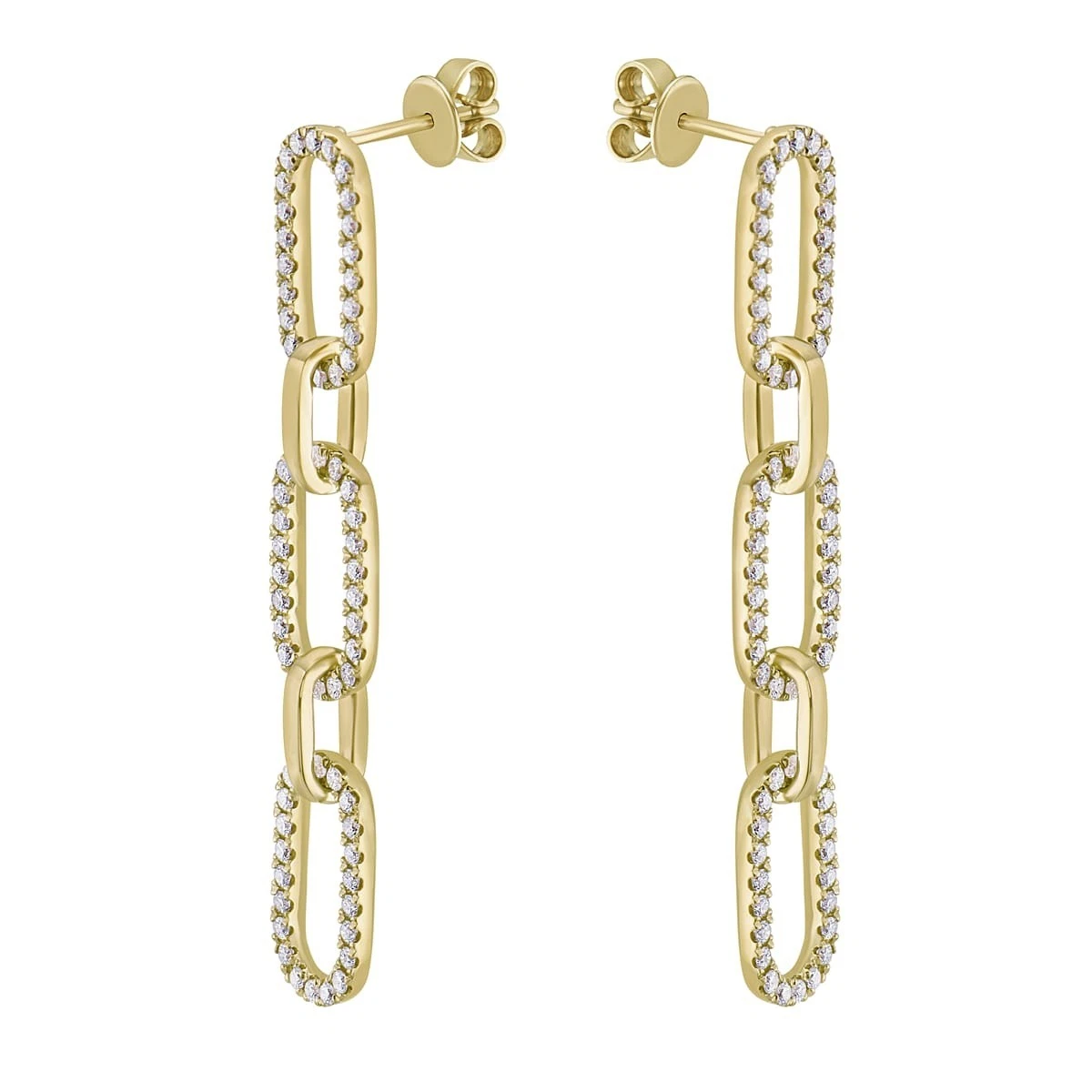 Solid 14K Yellow Gold Paperclip Diamond Dangle Earring 0.99 ct tw G SI1 Women's