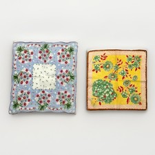 Vintage Floral Cotton Hankies Set Blue Red Green Yellow Square Handkerchiefs