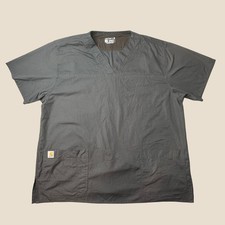 Carhartt Scrub Top Mens XL C15208 Classic Fit Gray Ripstop Short Sleeve V-Neck