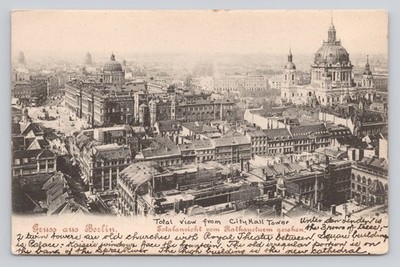 Gruss aus Berlin Germany Panoramic City View from City Hall Tower Postcard