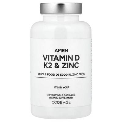 Codeage, Amen, Vitamin D, K2 & Zinc, Vitamin D, K2 und Zink, 60 pflanzliche Kaps