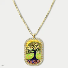 Stunning Colorful Tree of Life Pendant Necklace Chain Image Dog Tag Chain Gift D