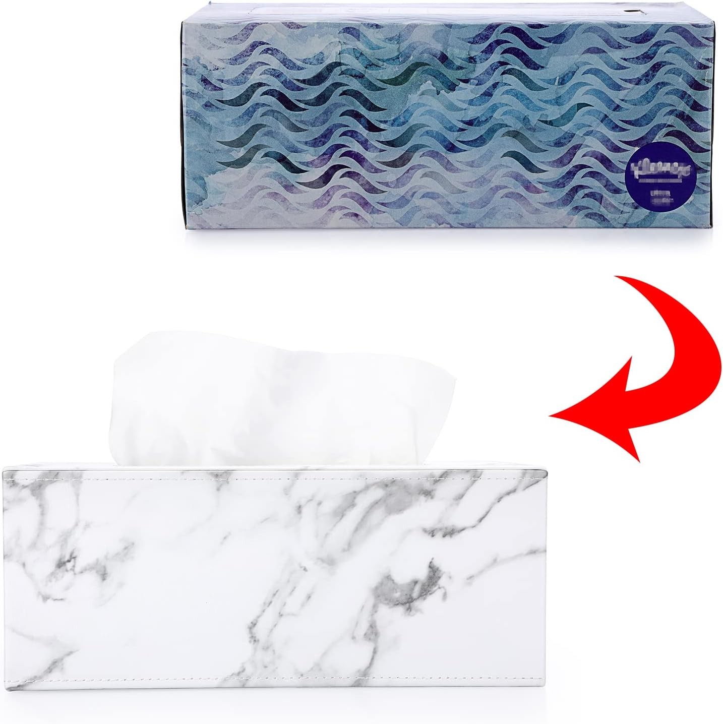 Sumnacon Rectangular Leather Tissue Box Cover - Stylish Medium, Marble White 