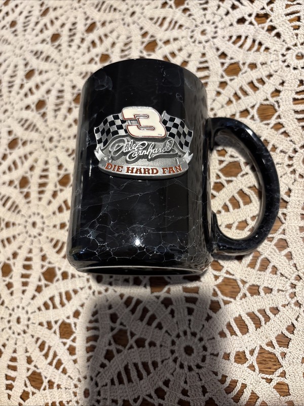 Vintage Dale Earnhardt Coffee Mug Cup NASCAR #3 Black W Raised Metal Emblem