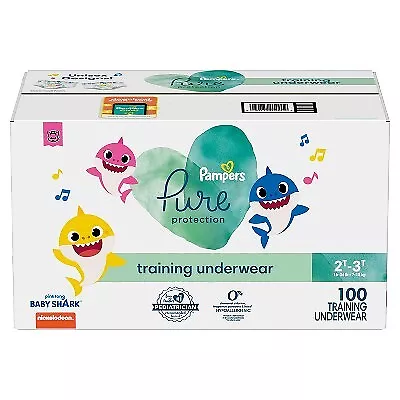 Pampers Pure Protection Training Pants Baby Shark - Size 3T-4T, 58 Count,  Premium Hypoallergenic Training Underwear