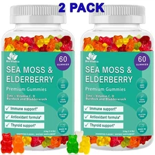 (2 Pack) Sea Moss Gummies & Sambucus Nigra Elderberry Immune Support Kids/Adults