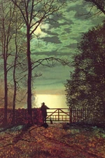 UNDER THE HOLLIES ROUNDHAY PARK LEEDS PAINTING BY ATKINSON GRIMSHAW REPRO