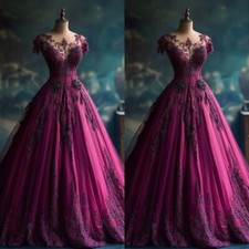 Gothic Wedding Dresses Black Lace Appliques Off Shoulder Purple Bridal Gowns//