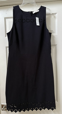 NWT Loft Black Sleeveless Laser Cut Out Knee Length Sheath Dress Size 12