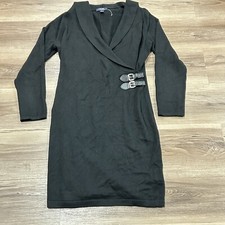 CHAPS Women’s Dress size Large Black Faux Wrap Front Long Sleeve Sweater Fall