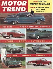 OCTOBER 1960 MOTOR TREND MAGAZINE PONTIAC TEMPEST FORD DART FALCON COMET DODGE