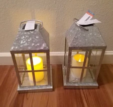 Sonoma Metal Outdoor Solar Lantern Set of Two Silver