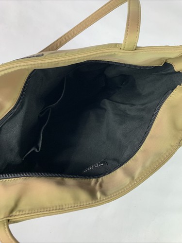 Vintage Kate Spade Tan Nylon Medium Work Tote Bag - Faded Green Edges - Picture 9 of 12